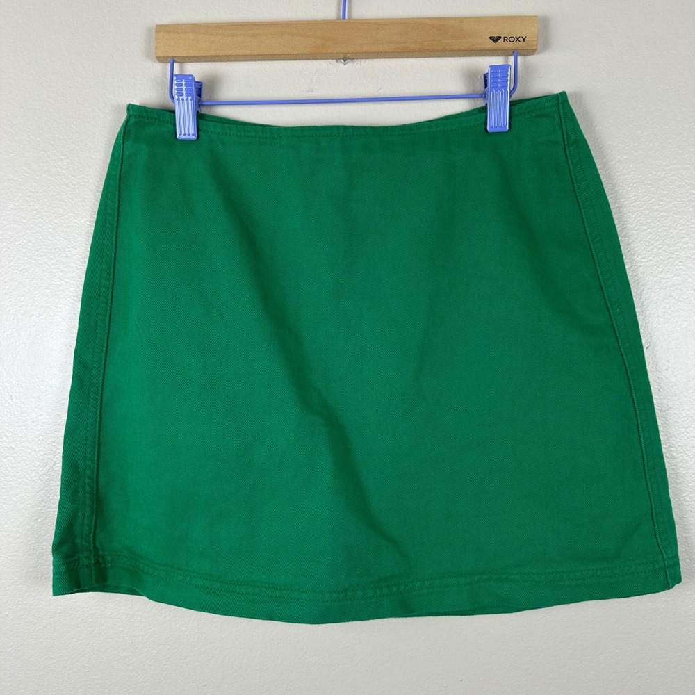 BDG Women's M Mini Skirt Green Cotton Denim A-Line Back Zip Urban Outfitters
